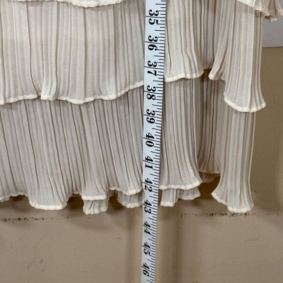 Vintage Cream Pleated Maxi Dress With Ruffled Sleeves & Button Closure Size M - Picture 8 of 10